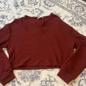 ROMWE Burgundy Waffle Knit Crop Top